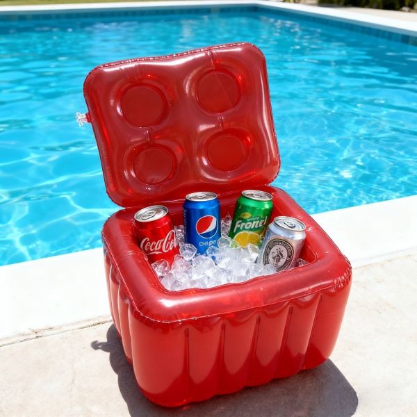 Inflatable Floating Ice Cooler with Lid, Customizable PVC Pool Drink Cooler with Cup Holders for Summer Parties, OEM ODM Supported Customizable Inflatable Floating Cooler with Lid, PVC Pool Ice Bucket