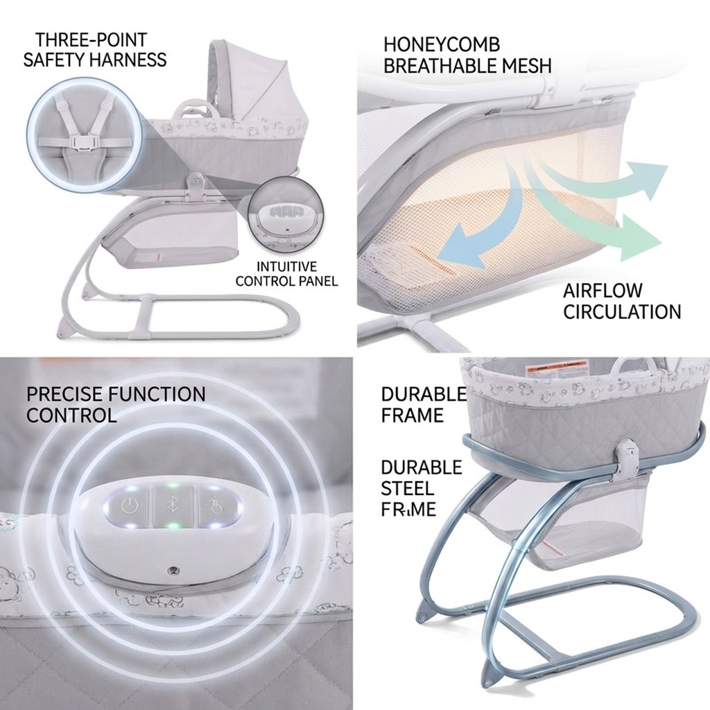 9V Charger Electric Swing Bed Automatic Rocking Cradle Mode with Musical Light