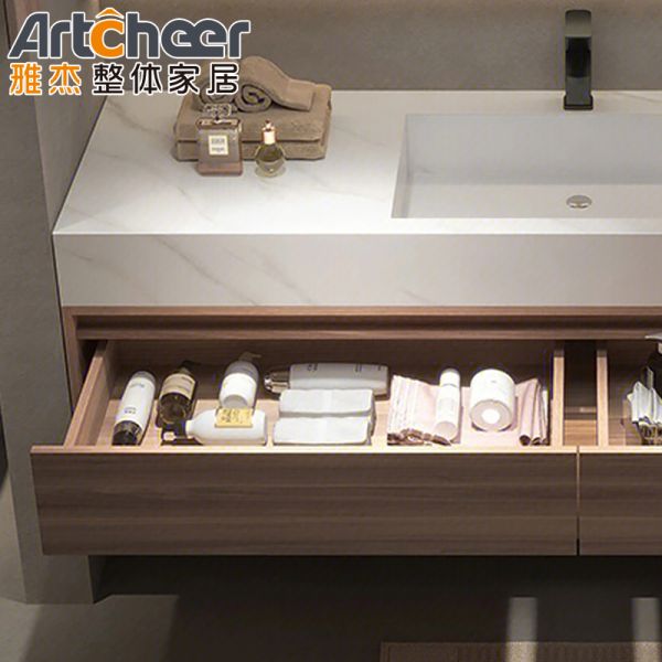 American Style Solid Wood Bathroom Vanity with Marble Countertop and Contemporary Design