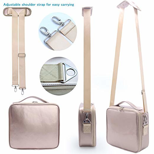 Rose Gold Travel Makeup Train Case , Makeup Storage Bag With Adjustable Shoulder Strap