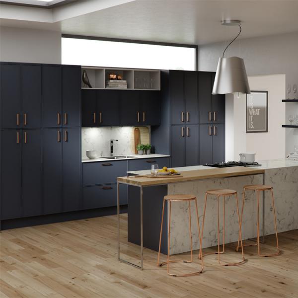 Armário de cozinha do PVC de Matte Face Blue Color Tall dos armários de cozinha do país