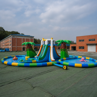 Commercial Tropical Modular Inflatable Land Water Park with Triple Slides Splash Pools and Sea Animal Play Features