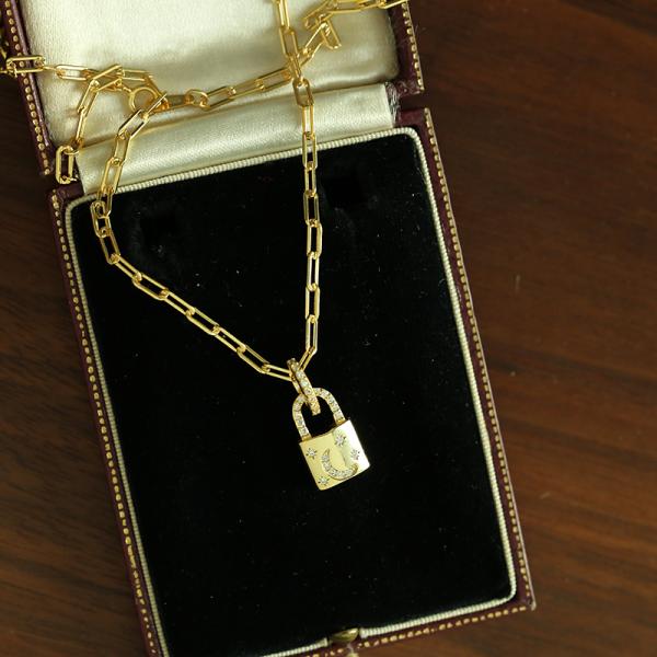 18-каровый золотой медальон подвесок белый CZ цепочка для помолвки