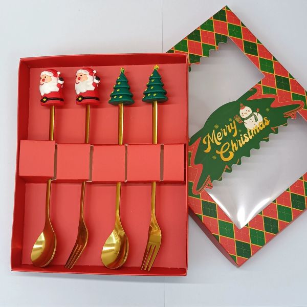 Custom Long-Handle Silicone Christmas Spoon & Fork Set – Food-Grade Silicone + 304 Stainless Steel | Holiday Cartoon Cutlery for Kids & Adults