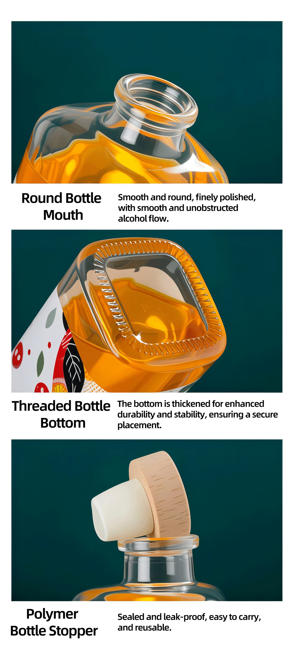 100Ml 250Ml 375Ml 500Ml Glass Square Liquor Bottle With Cork Stopper