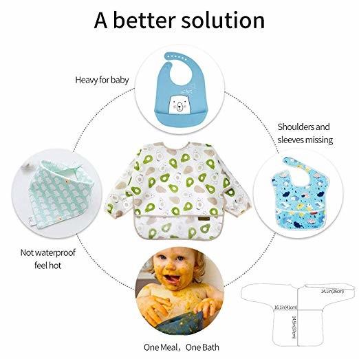Mealtime Baby Feeding Smock Long Sleeve Bibs For Toddlers 6-36 Months