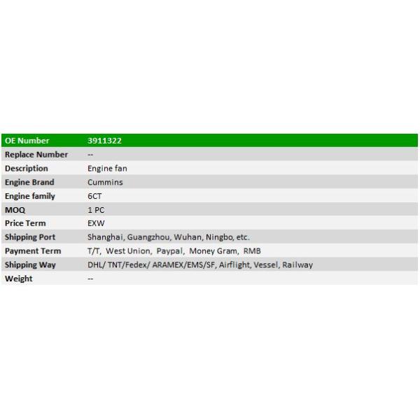 Cummins Original Spare Parts Cummins 6CT Fan 3911322