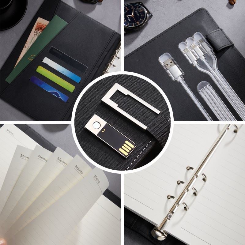 8000mAh Wireless Power Bank Notebook Leather Loose Leaf Binder with LED Light