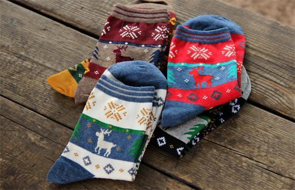 Cheap christmas deer patterned design winter cotton hosiery for women