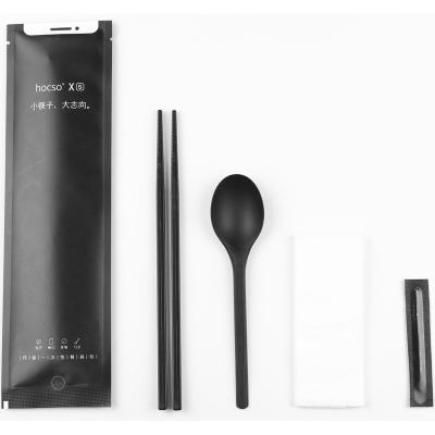 Household Black Flatware Cutlery Set with Disposable Spoon and Plastic Flatware