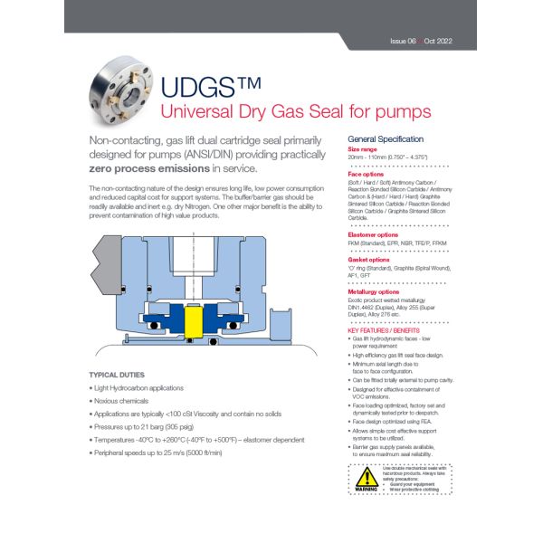 AESSEAL UDGS Dry Gas Seal Double Cartridge Mechanical Seals for ANSI Pumps