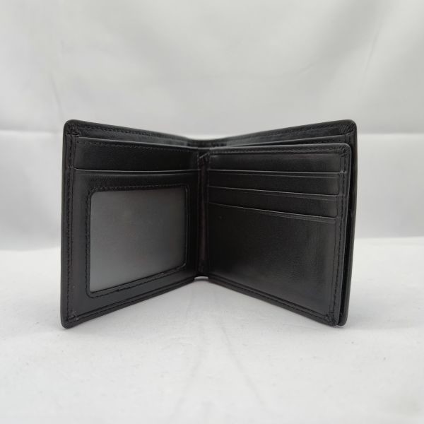 Real Leather Bifold Wallet Black Open Mini Purse For Men WA24