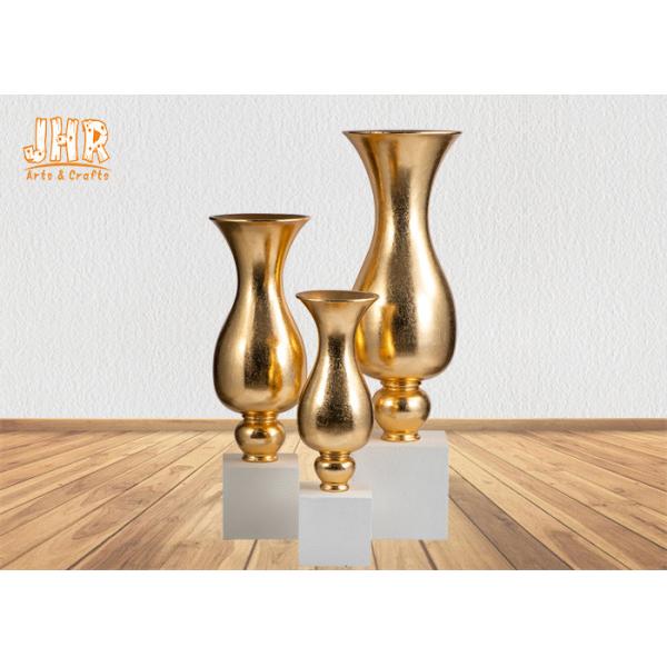 Glossy Gold Fiberglass Decorative Planters Trumpet Shape
