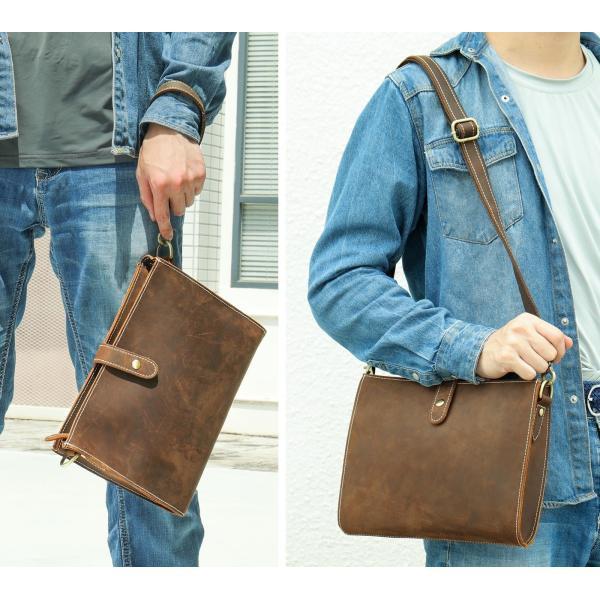 Genuine Cowhide Crazy Horse Leather Men'S Clutch Large Capacity Wallet European And American Retro Crossbody Shoulder Bag Mobile Phone Men'S Bag