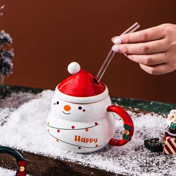 Christmas Tumbler Present WITH LID Porcelain Santa Claus Ceramic Coffee Mug Gift Set