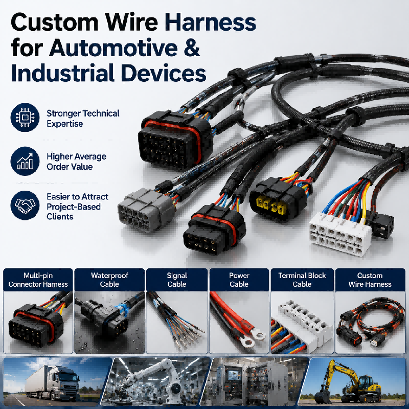 Automotive Industrial Custom Wire Harness Multi-Pin Connector Waterproof Signal Power Terminal Cable for Vehicle Systems