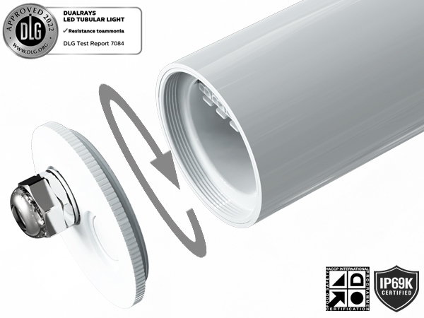 1.5m 60W IP69K IK10 MTB7 Marine LED Tubular Light for Docks and Passageways with 3 or 5 wiring-through linkable and DIP Switchable Power/3CCT/3-Phase Changing