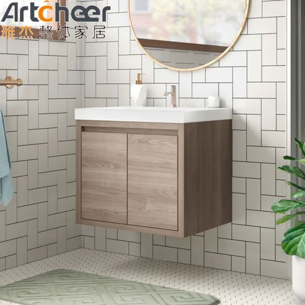 Waterproof Grey MDF Bathroom Vanity with Mirror Cabinet and Contemporary Design