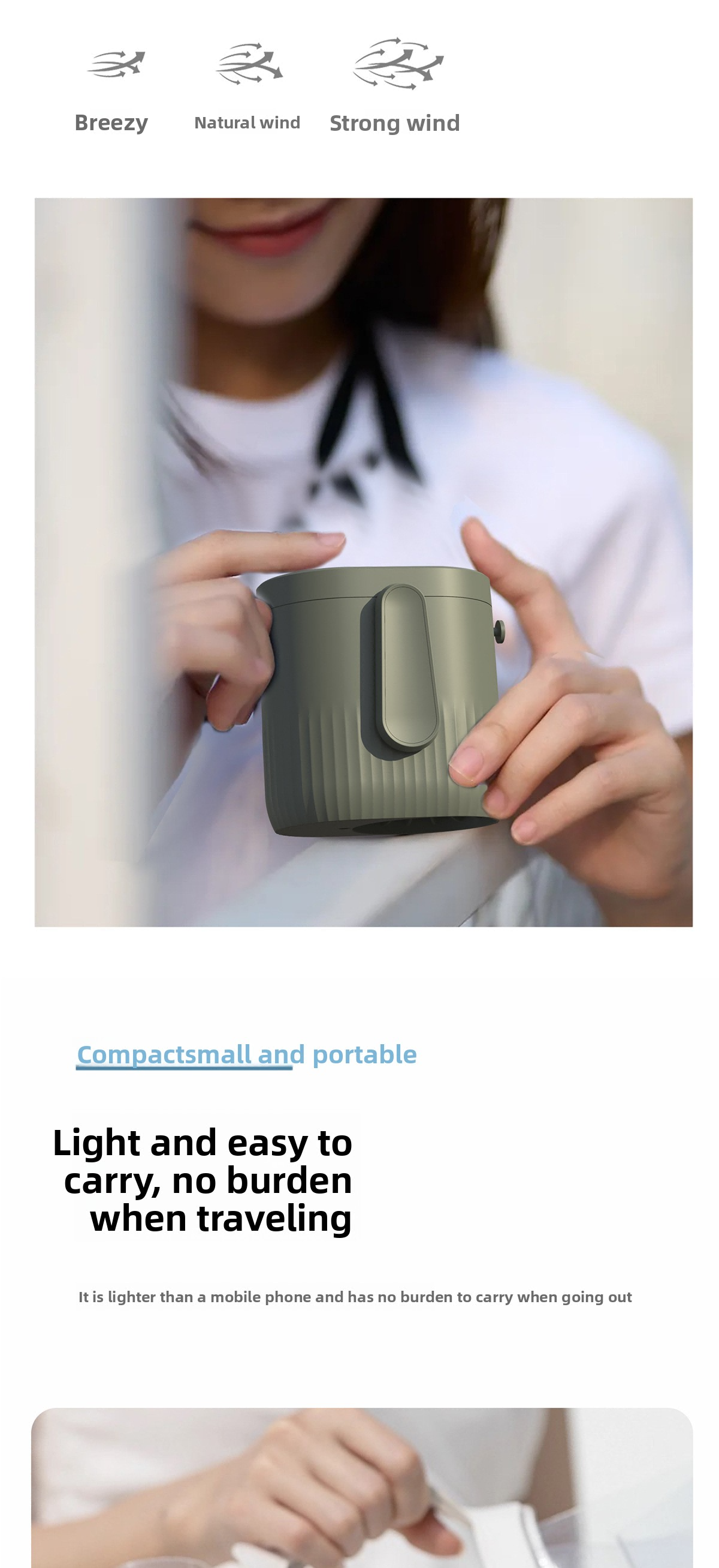 Lightweight Waist Mounted Fan Adjustable Speed With LED Light For Hands Free Cooling