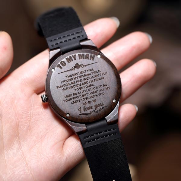 Hardlex mirror Mens Wooden Watches Engraved black sandalwood