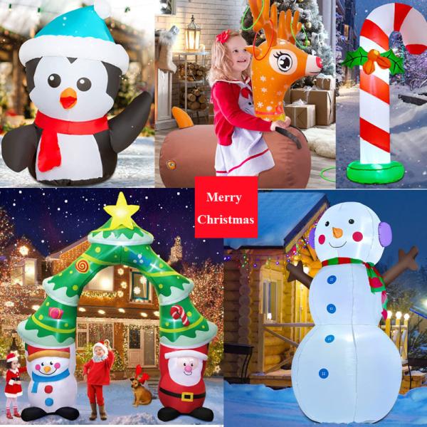 Outdoor Christmas Lighted Santa Sleigh Arch with Snowman Gingerbread Tree Inflatables