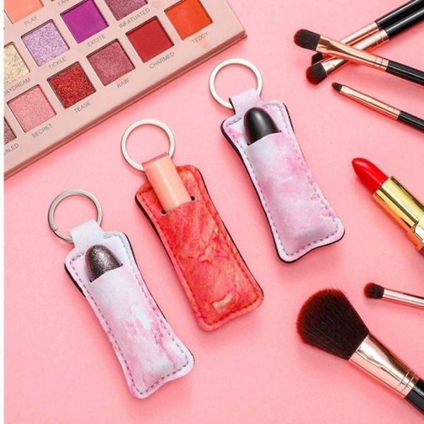 Sublimatoin Lip Gloss Holder Keychain Diy Photo Printing Neoprene Chapstick Sleeve Lipstick Lip Balm Holder