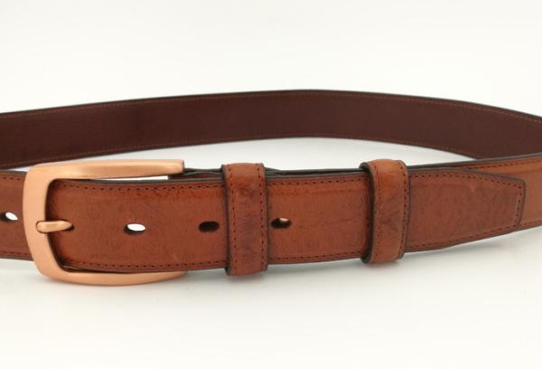 Ostrich Grain Genuine Leather Belt , Mens Brown Leather Belt With Zinc Alloy Buckle