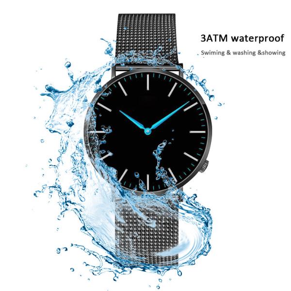 Ultra Thin Stainless Steel Back Quartz Watch , Black Color Quartz Dress Watch