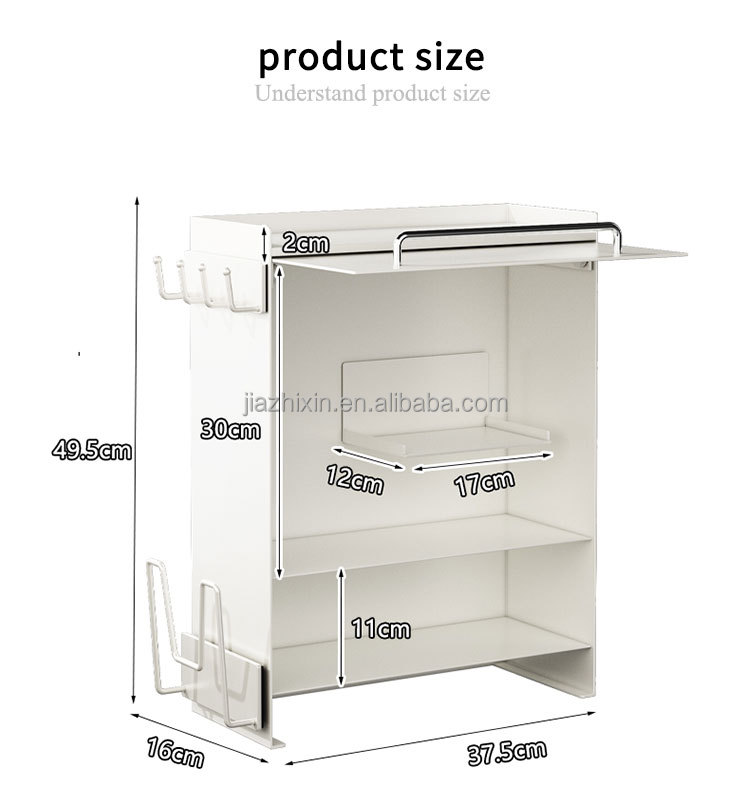 4 Layer Iron Standing Type Living Room Ceramic Mug with Side Pull Door Storage Cabinet Kitchen Seasoning Jar Bottle Organize Box