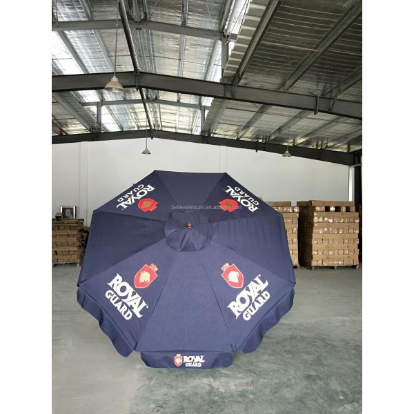 Outdoor Sunshade 2.5M Navy Blue Wooden Umbrella with Straight Wood Frame and Custom Logo