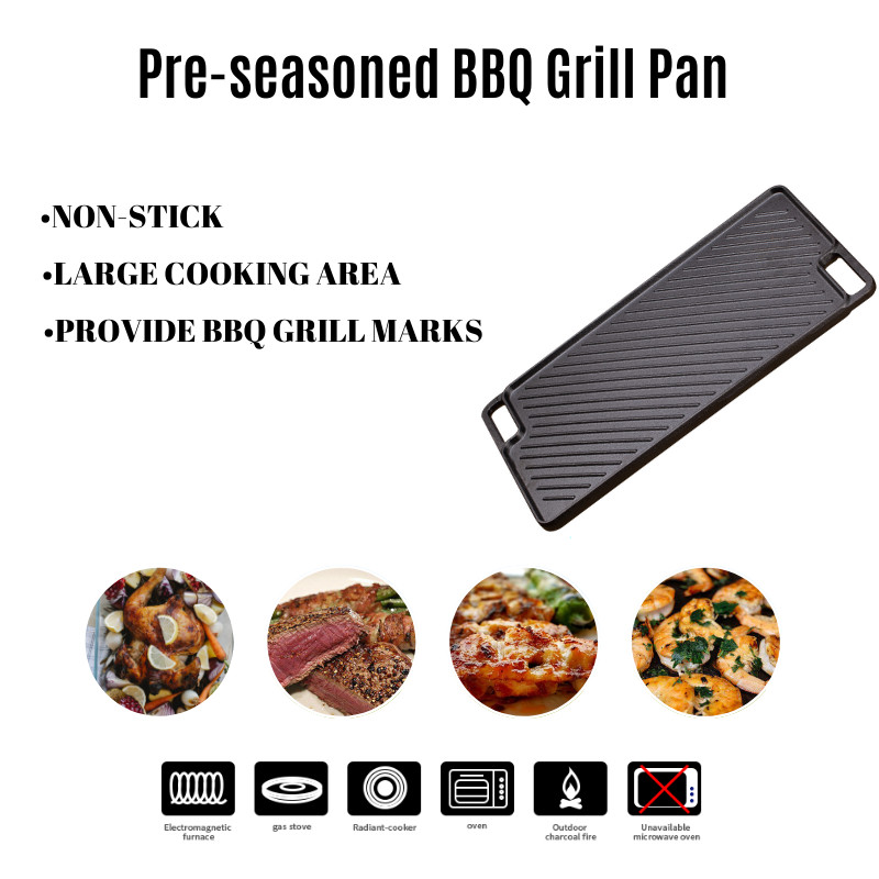 Черное БАРБЕКЮ Pre приправило лоток 51*26cm Griddle литого железа с прессой
