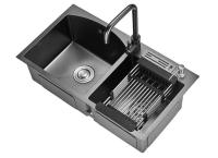 Grifón incluido Negro de acero inoxidable Doble Cubo de fregadero con acabado negro 2 drenajes