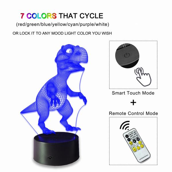 Dinosaur 3D Night Light 7 Colors Change with Remote Control Good Night light for Nursery or Kids Bedroom