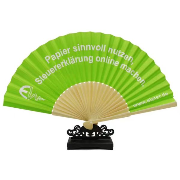 Custom Printed 8 Inch Hand Fan Made from Natural Moso Bamboo - Portable Folding Fan