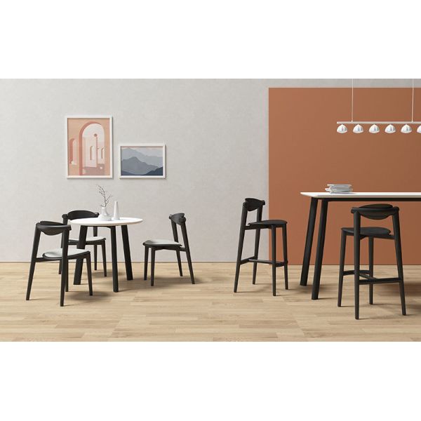 Ash Wood Padded Restaurant Chair Black Open Paint Cushioned Armless For Cafe