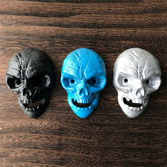 Cool Innovative Cast Iron Skull Head Wall-mounted Bar Beer Bottle Opener, White Blue and Black Color, Engrave Logo