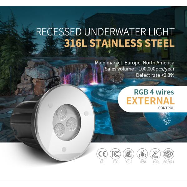 90LM 3W SS316L RGB LED Underwater Light For Swimming Pool