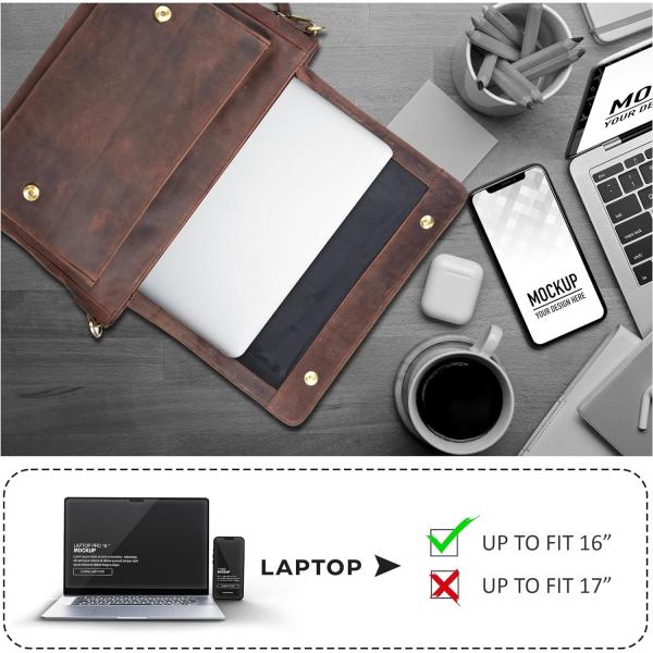 BOLSA de mensajería de cuero para hombres y mujeres - BOLSA de bolso portátil para universidad, oficina, hombro ajustable