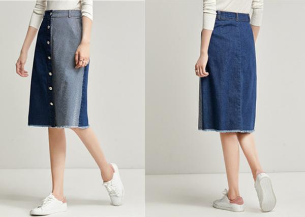 CF Buttons Ladies Dress Skirt Contrast Stripe Denim 100% Cotton Mid Length