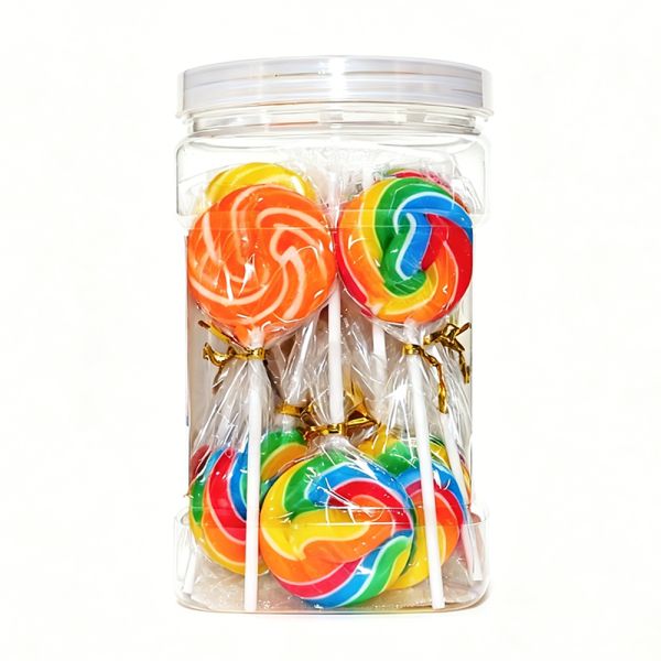 Hard Candy Assorted Fruit Flavor Halal Sweets Colorful Rainbow Swirl Lollipops Candy