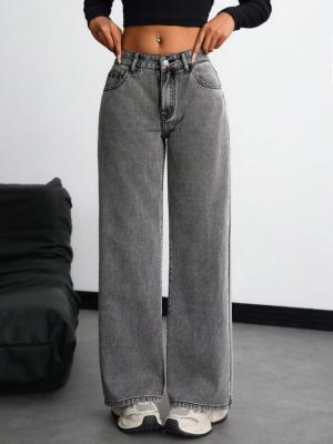 Medium grey comfortable breathable denim pants for women