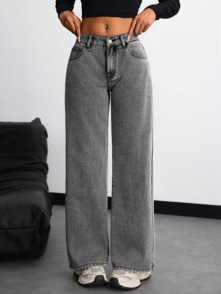 Medium grey comfortable breathable denim pants for women