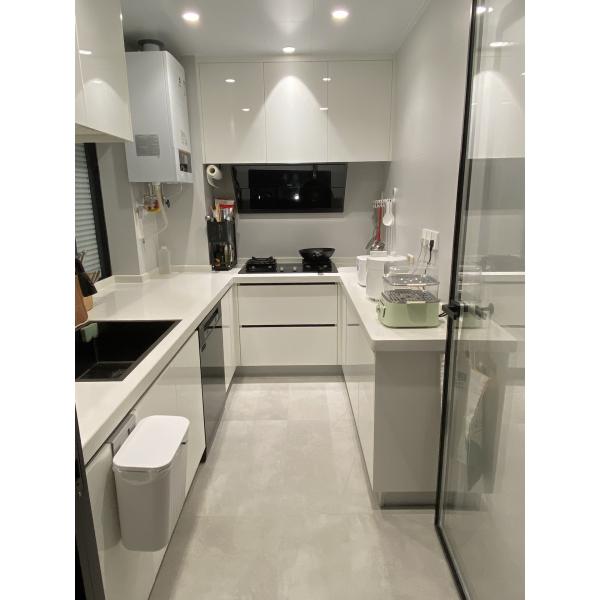 Oak Woodgrain Finish Waterproof Particle Board Kitchen Cabinet For Villa