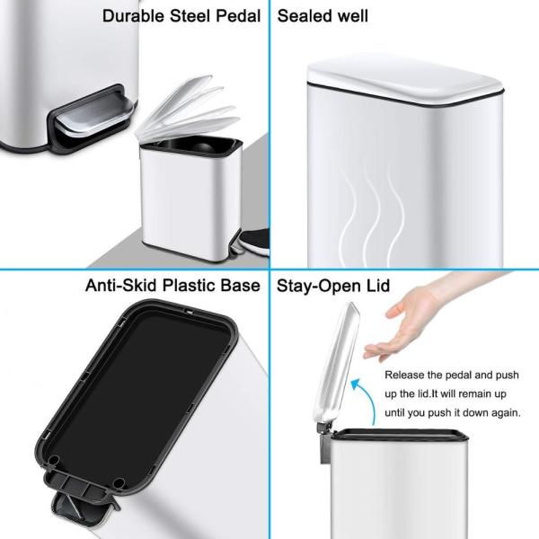 15 L  Indoor Trash Can Stainless Steel Dustbin Foot Pedal Cleaning Equipment