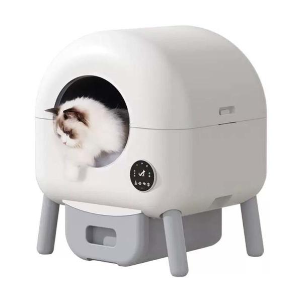 Boîte à ordures automatique à grande capacité pour animaux de compagnie de 550 mm, boîte à ordures sécurisée et auto-nettoyante en PP ABS