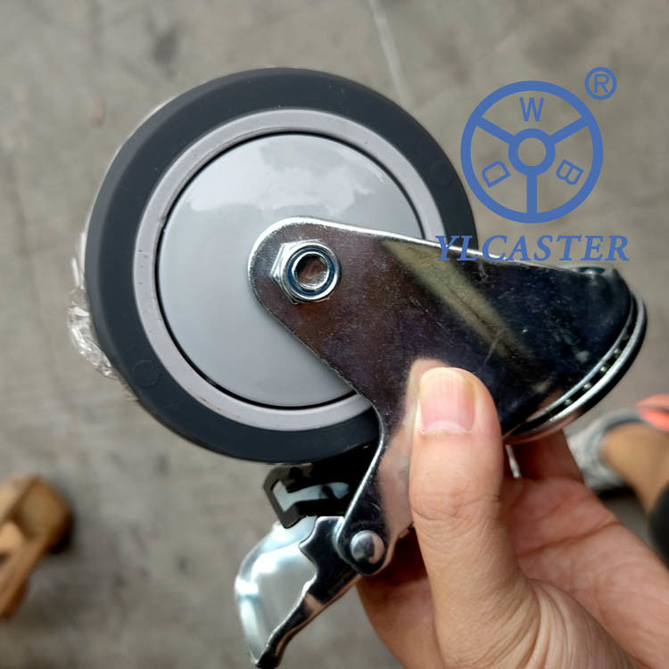 Тип рицинусы отверстия для болтов 4 дюймов Lockable вагонетки колеса мягких рицинусов TPR серые