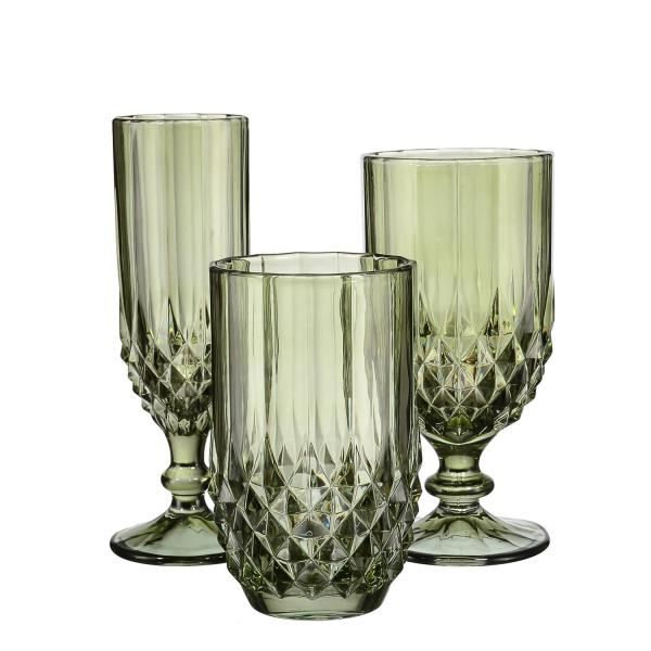 Embossed 340ml Vintage Crystal Highball Glasses Solid Colored Drinking Glass