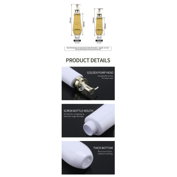 Luxury 300ml 500ml 700ml PET White Pink Unit Popular Customize Logo Gold Pump Plastic Shampoo Bottle