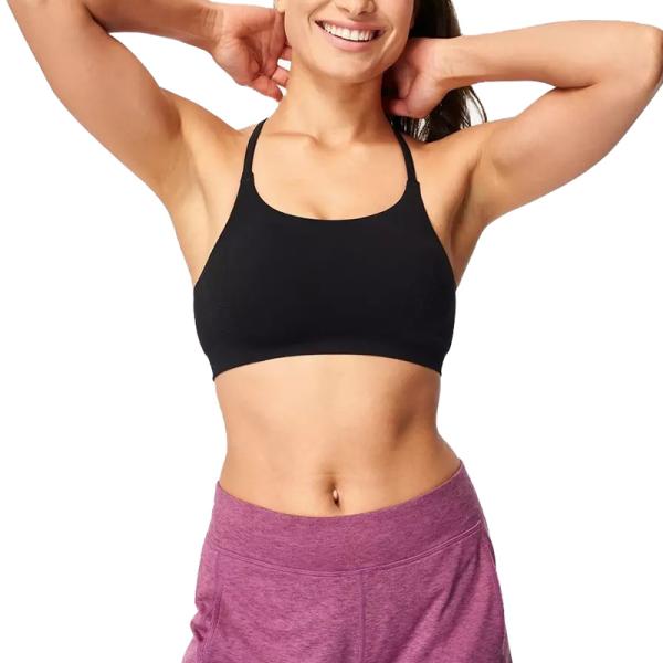 Fashionable Soft Wear Black Seamless Padded Yoga Bra Sexy Strap Sports Bra For Women