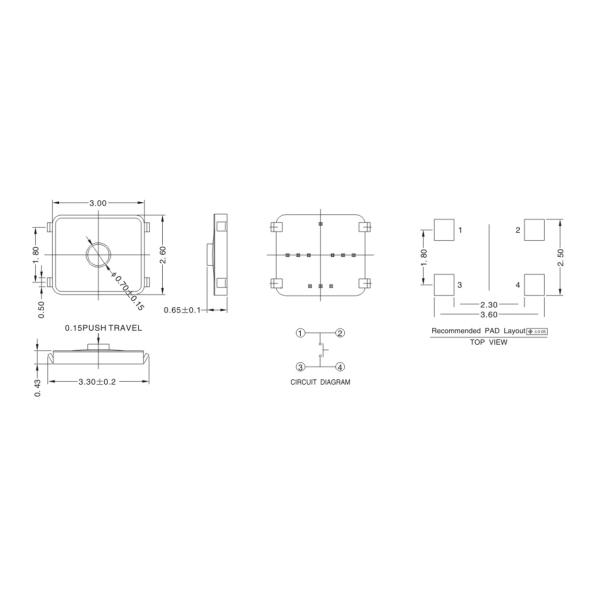 4 переключатель 50VDC 50mA кнопки Pin 3.0x2.6 SMT тактильный